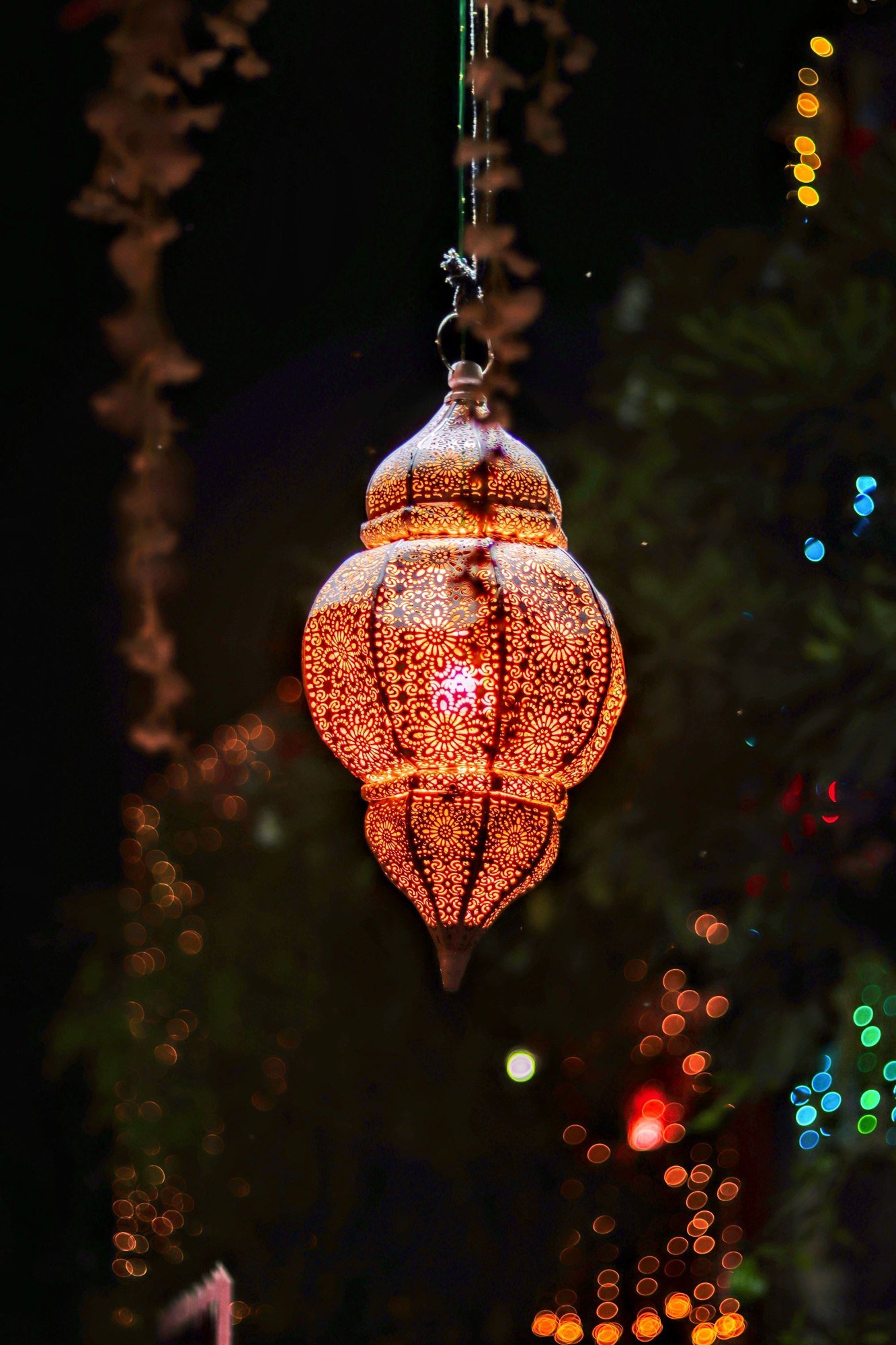 The glow of a decorative festive lantern